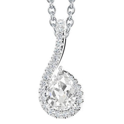 Halo Diamond Pendant Necklace 4 Carats Pear Old Cut Slide Gold Jewelry