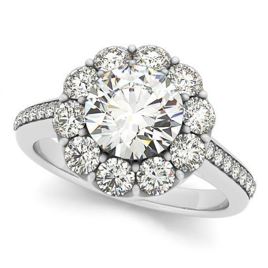 Halo Diamond Solitaire em forma de flor com sotaque 2.75 quilates WG 14K - harrychadent.pt