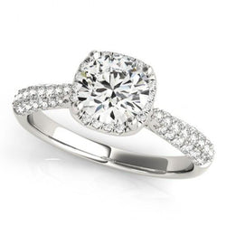 Halo Diamond Solitaire Ring With Accent 1.50 Carat New White Gold 14K
