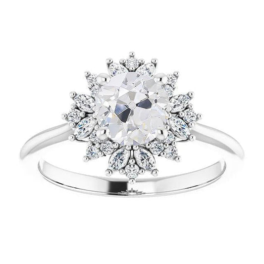 Halo Marquise & Round Old Mine Cut Anel de Diamante Flor Estilo 4 Quilates - harrychadent.pt