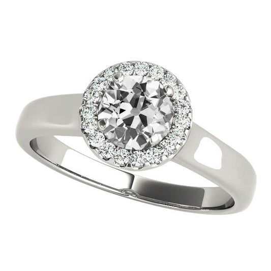 Anel de noivado de diamante europeu antigo Halo 14K ouro branco 3.50 quilates - harrychadent.pt