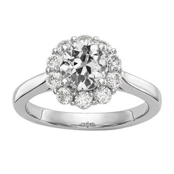 Halo Old Miner Diamond Ring Flower Style White Gold 2.75 Carats