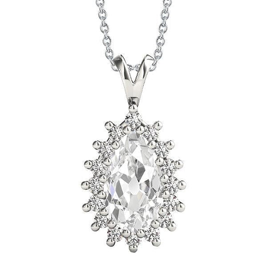 Halo Pear Old Miner Diamond Pendant 3.50 quilates estilo sunburst dourado - harrychadent.pt
