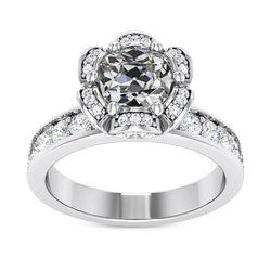 Halo Ring Cushion Old Cut Diamond Ring Flower Channel Set 5 Carats