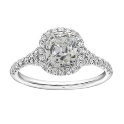Halo Ring Cushion Real Diamond Old Miner White Gold 3.90 Carats Pave Set