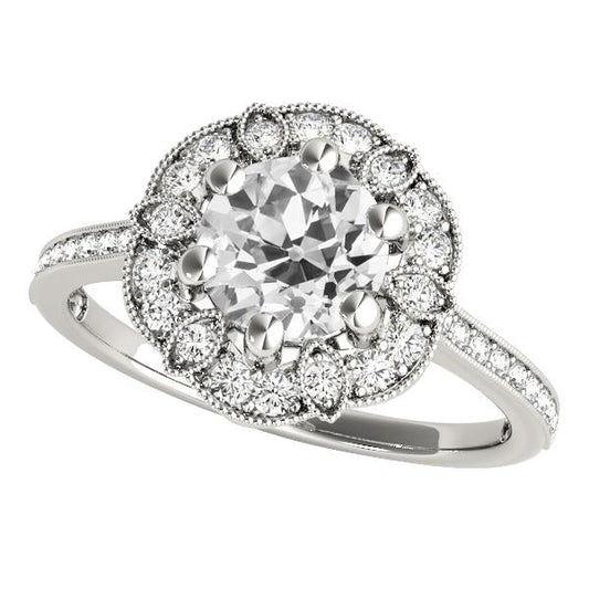 Halo Ring Old Cut Redondo Diamante 6 Prong Set 4.75 Quilates Gold Milgrain - harrychadent.pt