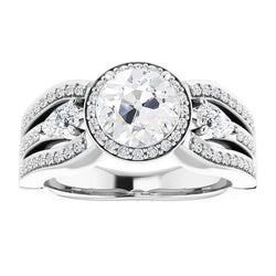 Halo Ring Pear & Round Old Cut Diamond Triple-Row Accents 5.50 Carats