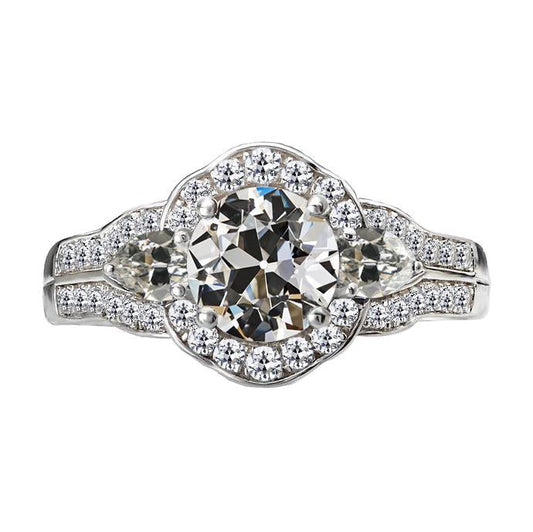 Halo Ring Pear & Round Old Miner Diamond Jóias femininas de 7 quilates - harrychadent.pt