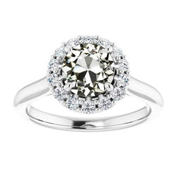 Halo Ring Round Old Cut Lab Grown Diamond 14K White Gold 5 Carats Jewelry