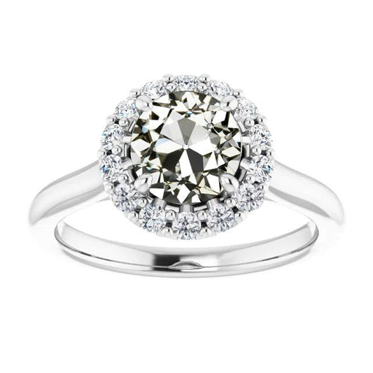 Anel Halo Redondo com Diamante Corte Antigo 14K Ouro Branco 5 Quilates - harrychadent.pt