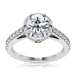 Halo Ring Round Old Mine Cut Diamond 6 Prong Set 7 Carats Jewelry