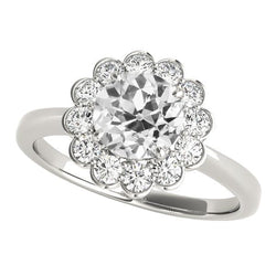 Halo Ring Round Old Mine Cut Diamond Flower Style Jewelry 4 Carats