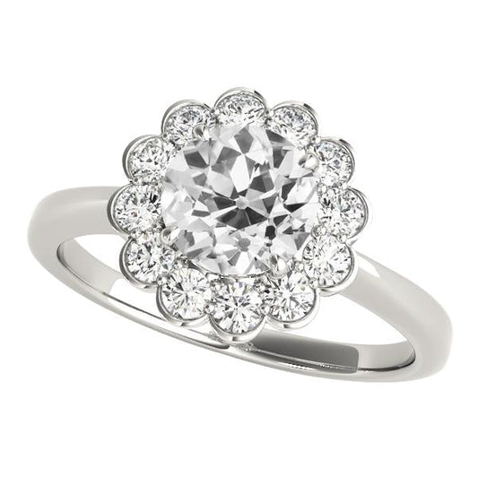 Anel Halo Redondo Mina Antiga Corte Diamante Flor Estilo Joias 4 Quilates - harrychadent.pt