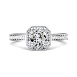 Halo Ring Round Old Mine Cut Real Diamond Ring With Accents 3.50 Carats