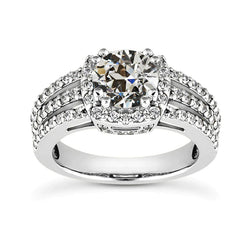 Halo Ring Round Old Miner Real Diamond Double Prong Set 3.50 Carats