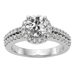 Halo Ring With Accents  Double-Row Round Old Mine Cut Diamond 4 Carats