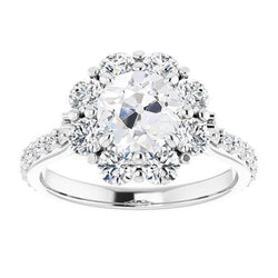 Halo Ring With Accents Old Cut Diamond Prong Set 9.50 Carats Gold