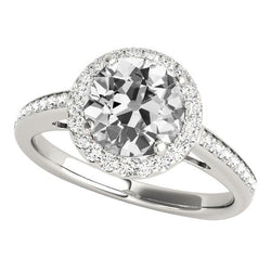 Halo Ring With Accents Old Cut Round Diamonds 4.75 Carats Ladies Jewelry