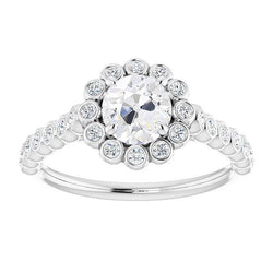 Halo Ring With Accents Old Cut Round Diamonds Bezel Prong Set 5 Carats