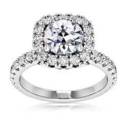 Halo Ring With Accents Old Mine Cut Real Diamond Fishtail Set 8 Carats