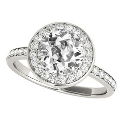 Halo Ring With Accents Round Old Mine Cut Diamond Gold Jewelry 4.50 Carats