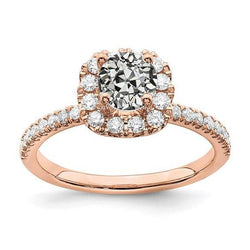 Halo Ring With Accents Round Old Miner Diamond 3.25 Carats Rose Gold
