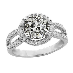 Halo Ring With Accents Round Old Miner Diamond Split Shank 4 Carats