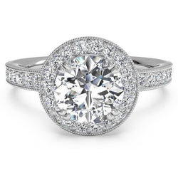Halo Round Diamond Antique Style Ring White 2.25 Carat Gold 14K
