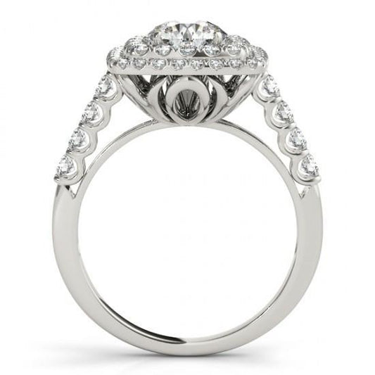 Anel de noivado de diamante redondo Halo 1.50 quilates em ouro branco extravagante 14K - harrychadent.pt