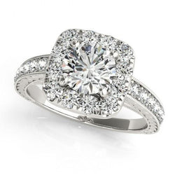 Halo Round Diamond Engagement Ring Antique Style 1.75 Carat WG 14K