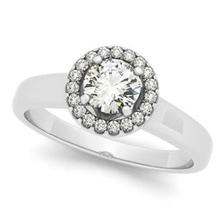 Halo Round Diamond Engagement Ring Flower Style 1.0 Carat WG 14K
