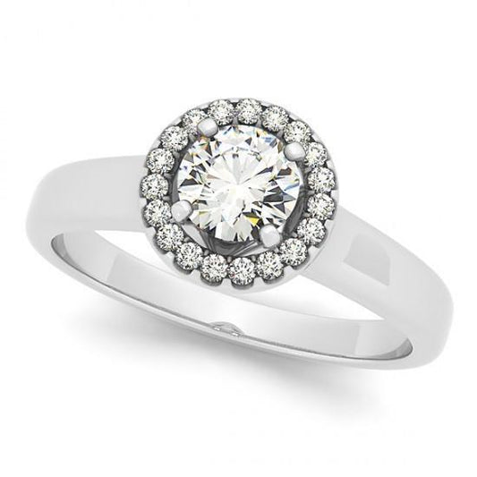 Anel de noivado de diamante redondo Halo estilo flor 1.0 quilates WG 14K - harrychadent.pt