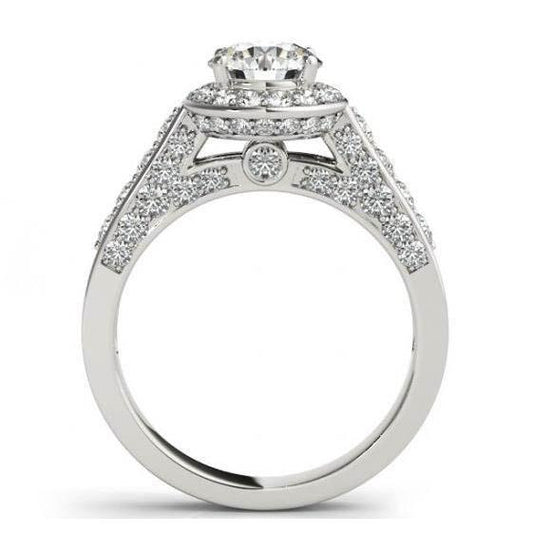 Halo redondo diamante anel de noivado joias com 1.75 quilates de ouro branco 14K - harrychadent.pt