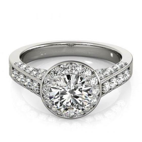 Halo redondo diamante anel de noivado joias com 1.75 quilates de ouro branco 14K - harrychadent.pt