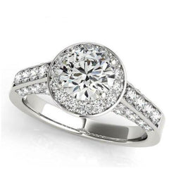 Halo Round Diamond Engagement Ring Jewelry 1.75 Carat White Gold 14K