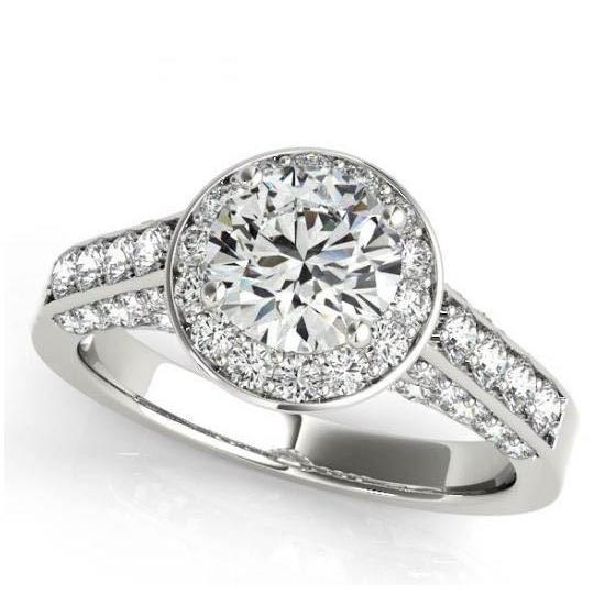 Halo redondo diamante anel de noivado joias com 1.75 quilates de ouro branco 14K - harrychadent.pt