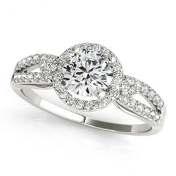 Halo Round Diamond Engagement Ring Split Shank 1.50 Carat WG 14K