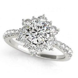 Halo Round Diamond Flower Style Engagement Ring 2.25 Carat WG 14K