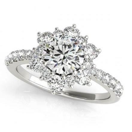 Anel de noivado em estilo flor de diamante redondo Halo 2.25 quilates WG 14K - harrychadent.pt