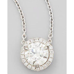 Halo Round Genuine Diamond Necklace Pendant 2.65 Ct White Gold Jewelry
