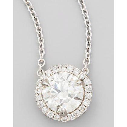 Halo colar de diamante redondo pingente joias de ouro branco 2.65 ct - harrychadent.pt