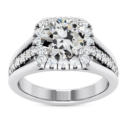 Halo Round Old Cut Diamond Ring 14K Gold Jewelry 7.50 Carats
