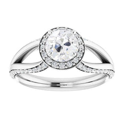 Halo Round Old Cut Diamond Ring With Accents Split Shank 5 Carats