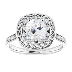 Halo Round Old Cut Diamond Ring With Accents White Gold 4.50 Carats