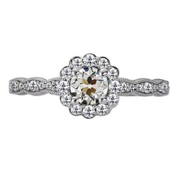 Halo Round Old Cut Real Diamond Ring Flower Style 4.50 Carats