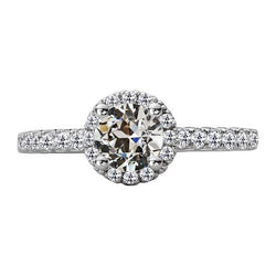 Halo Round Old European Real Diamond Ring With Accents Gold 5 Carats