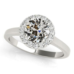 Halo Round Old Mine Cut Diamond Ring 3.50 Carats 14K Gold Ladies Jewelry