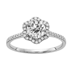 Halo Round Old Mine Cut Diamond Ring Gold Flower Style 3 Carats