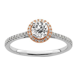 Halo Round Old Mine Cut Diamond Ring Two Tone Jewelry 3 Carats