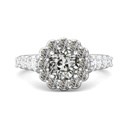 Halo Round Old Mine Cut Genuine Diamond Ring Flower Style Gold 6 Carats